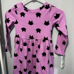 2pcs 5T dresses Purple Dress with Black Cat Print and pink dress